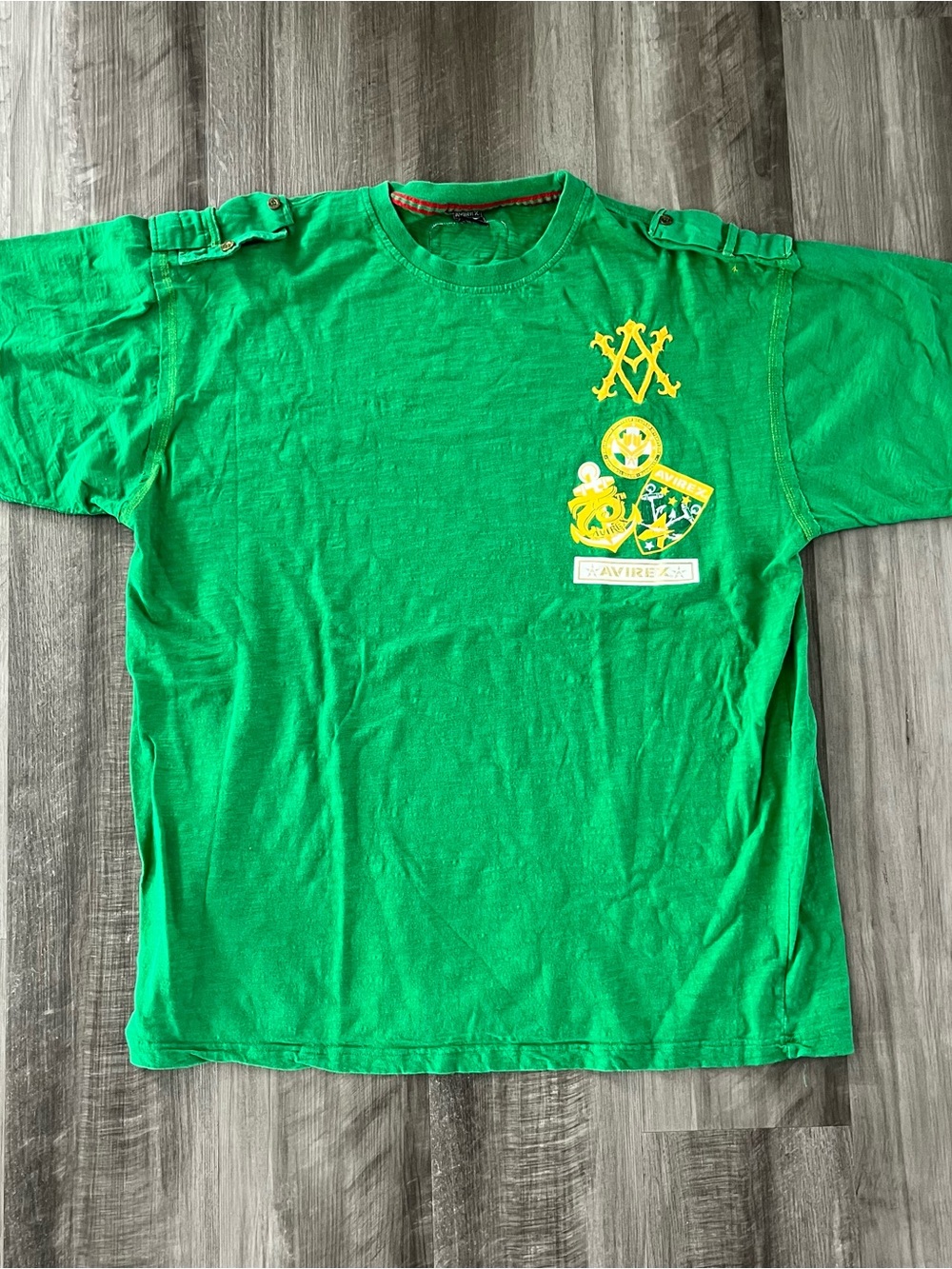Avirex Green Short Sleeve Tee with Yellow Crest, size XXL